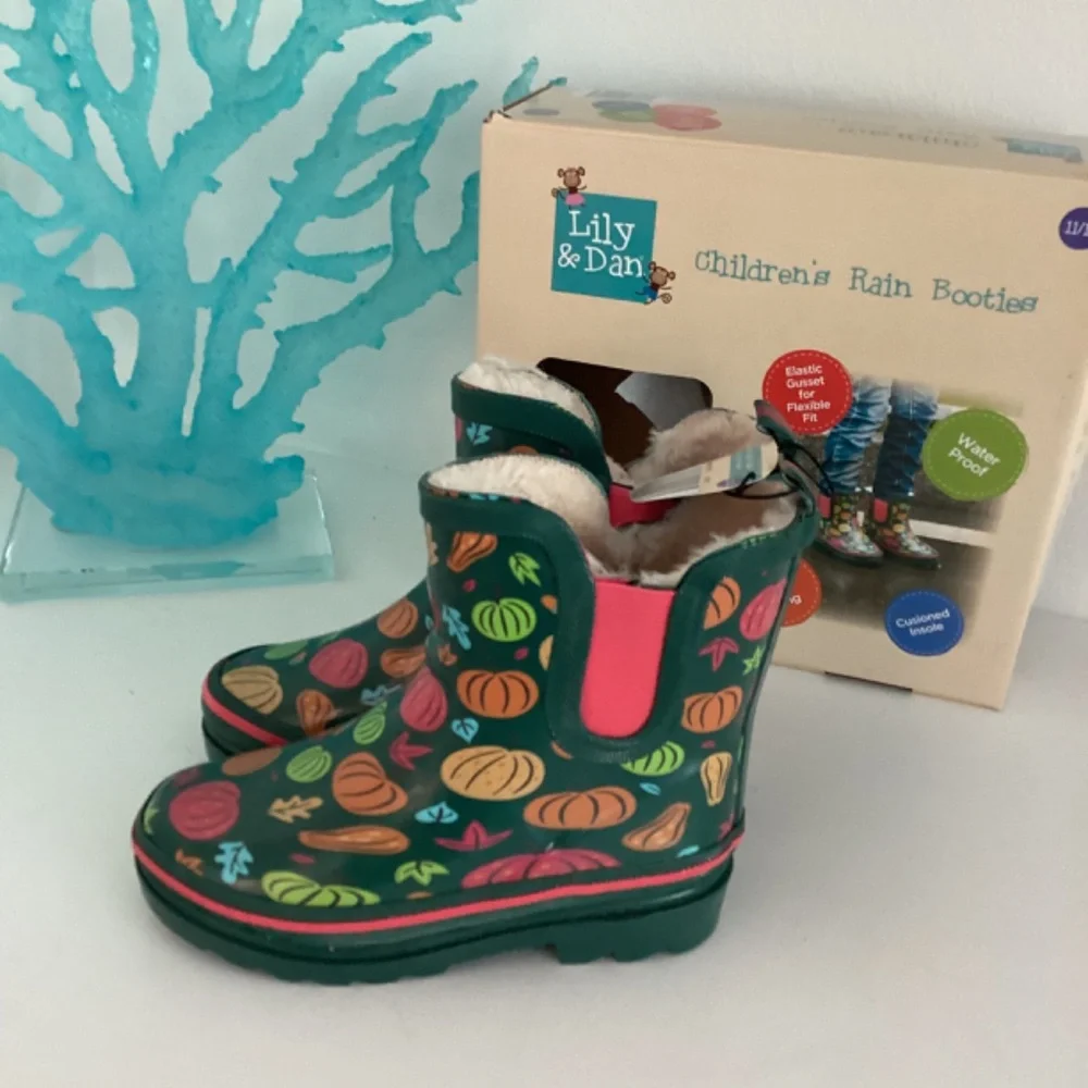 LILY & DAN RAIN BOOTS WITH FAUX FUR UNISEX BOYS OR GIRLS NEW Sz 11-12
